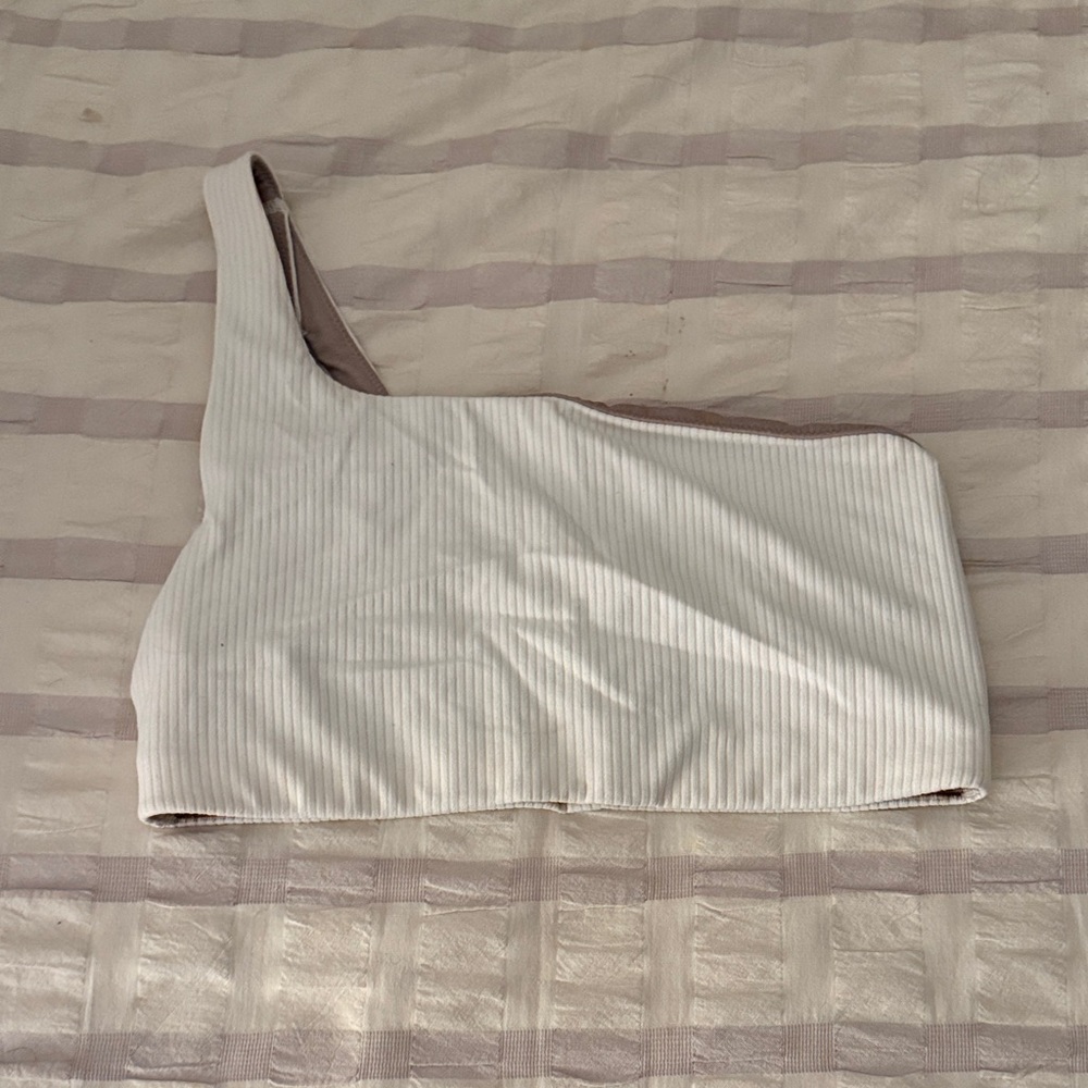 White Ribbed One-Shoulder Top